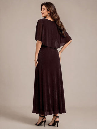 Cape Sleeve Lurex Mesh A-line Floor Length Mother of the Bride Dress