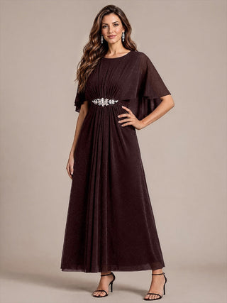 Cape Sleeve Lurex Mesh A-line Floor Length Mother of the Bride Dress