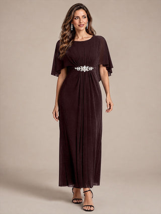 Cape Sleeve Lurex Mesh A-line Floor Length Mother of the Bride Dress