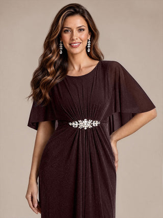 Cape Sleeve Lurex Mesh A-line Floor Length Mother of the Bride Dress