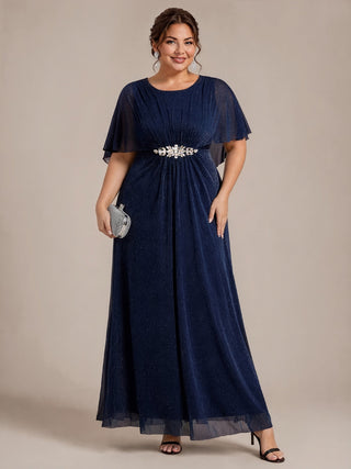 Cape Sleeve Lurex Mesh A-line Floor Length Mother of the Bride Dress