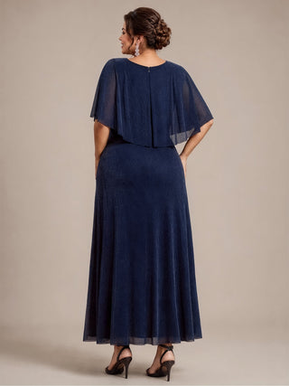Cape Sleeve Lurex Mesh A-line Floor Length Mother of the Bride Dress