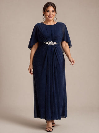 Cape Sleeve Lurex Mesh A-line Floor Length Mother of the Bride Dress
