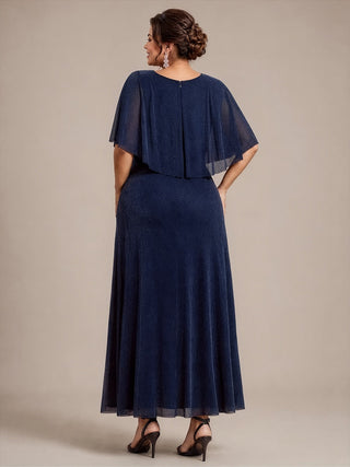 Cape Sleeve Lurex Mesh A-line Floor Length Mother of the Bride Dress
