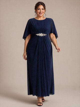 Cape Sleeve Lurex Mesh A-line Floor Length Mother of the Bride Dress