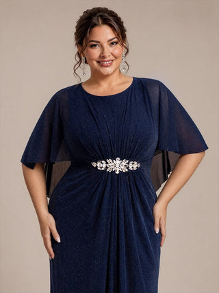Cape Sleeve Lurex Mesh A-line Floor Length Mother of the Bride Dress