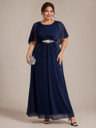 Cape Sleeve Lurex Mesh A-line Floor Length Mother of the Bride Dress