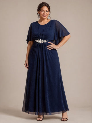 Cape Sleeve Lurex Mesh A-line Floor Length Mother of the Bride Dress