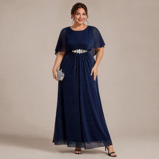 Cape Sleeve Lurex Mesh A-line Floor Length Mother of the Bride Dress