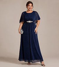 Cape Sleeve Lurex Mesh A-line Floor Length Mother of the Bride Dress