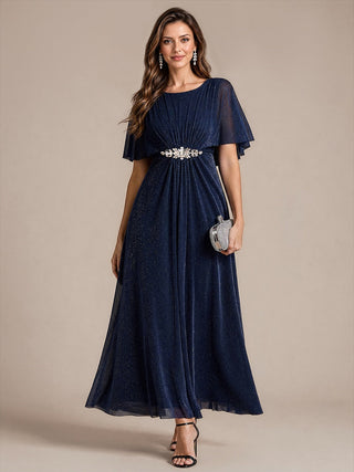 Cape Sleeve Lurex Mesh A-line Floor Length Mother of the Bride Dress