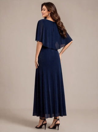 Cape Sleeve Lurex Mesh A-line Floor Length Mother of the Bride Dress