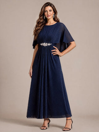 Cape Sleeve Lurex Mesh A-line Floor Length Mother of the Bride Dress
