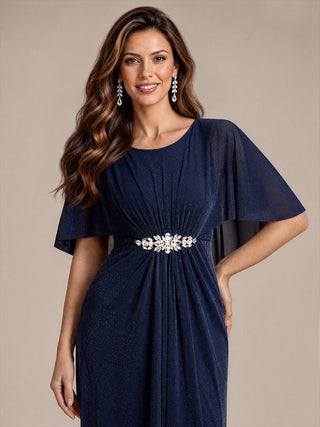Cape Sleeve Lurex Mesh A-line Floor Length Mother of the Bride Dress