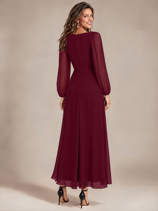 Pleating Chiffon Puff Sleeve Mother of the Bride Dress