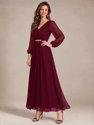 Pleating Chiffon Puff Sleeve Mother of the Bride Dress
