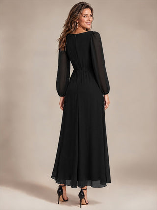 Pleating Chiffon Puff Sleeve Mother of the Bride Dress
