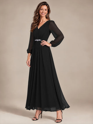 Pleating Chiffon Puff Sleeve Mother of the Bride Dress