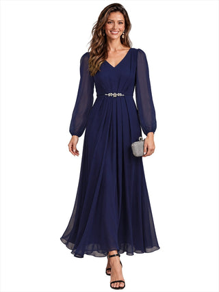 Pleating Chiffon Puff Sleeve Mother of the Bride Dress