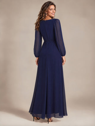 Pleating Chiffon Puff Sleeve Mother of the Bride Dress