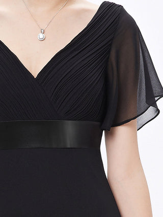 Commercial Short Sleeve Ruffle V-Neck Pleated A-Line Floor Length Bridesmaid Dresses