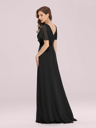 Commercial Short Sleeve Ruffle V-Neck Pleated A-Line Floor Length Bridesmaid Dresses