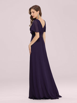 Commercial Short Sleeve Ruffle V-Neck Pleated A-Line Floor Length Bridesmaid Dresses