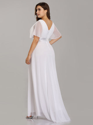 Commercial Short Sleeve Ruffle V-Neck Pleated A-Line Floor Length Bridesmaid Dresses