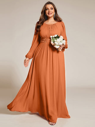 Long Sleeve Pleated Ruched A-Line Floor Length Bridesmaid Dresses (New SKU ES01068)