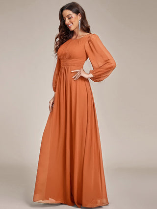 Long Sleeve Pleated Ruched A-Line Floor Length Bridesmaid Dresses (New SKU ES01068)