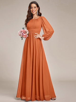 Long Sleeve Pleated Ruched A-Line Floor Length Bridesmaid Dresses (New SKU ES01068)
