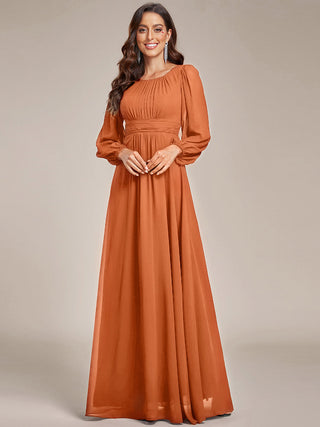 Long Sleeve Pleated Ruched A-Line Floor Length Bridesmaid Dresses (New SKU ES01068)