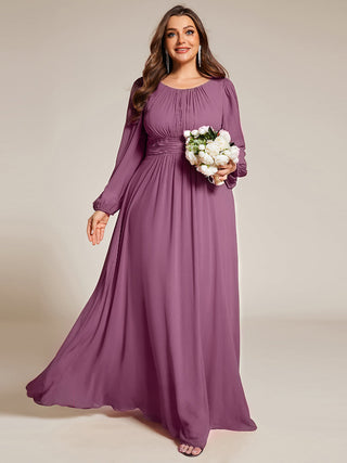 Long Sleeve Pleated Ruched A-Line Floor Length Bridesmaid Dresses (New SKU ES01068)