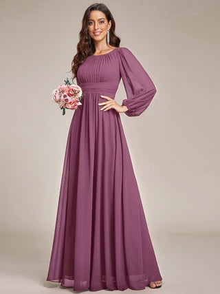 Long Sleeve Pleated Ruched A-Line Floor Length Bridesmaid Dresses (New SKU ES01068)