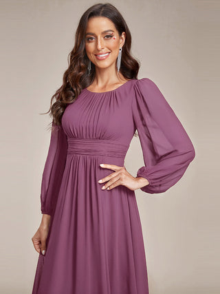 Long Sleeve Pleated Ruched A-Line Floor Length Bridesmaid Dresses (New SKU ES01068)