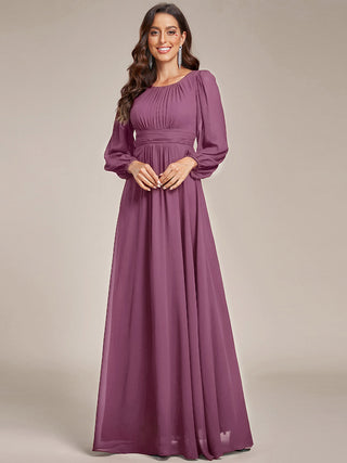 Long Sleeve Pleated Ruched A-Line Floor Length Bridesmaid Dresses (New SKU ES01068)