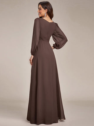 Long Sleeve Pleated Ruched A-Line Floor Length Bridesmaid Dresses (New SKU ES01068)