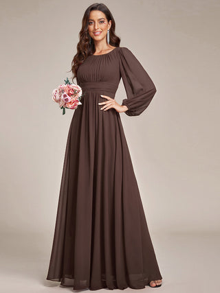 Long Sleeve Pleated Ruched A-Line Floor Length Bridesmaid Dresses (New SKU ES01068)