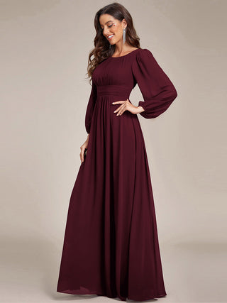 Long Sleeve Pleated Ruched A-Line Floor Length Bridesmaid Dresses (New SKU ES01068)