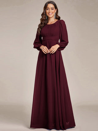 Long Sleeve Pleated Ruched A-Line Floor Length Bridesmaid Dresses (New SKU ES01068)