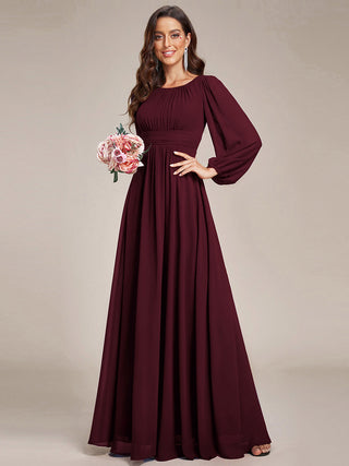 Long Sleeve Pleated Ruched A-Line Floor Length Bridesmaid Dresses (New SKU ES01068)