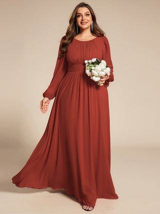 Long Sleeve Pleated Ruched A-Line Floor Length Bridesmaid Dresses (New SKU ES01068)