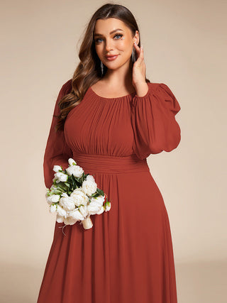 Long Sleeve Pleated Ruched A-Line Floor Length Bridesmaid Dresses (New SKU ES01068)