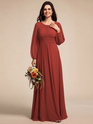 Long Sleeve Pleated Ruched A-Line Floor Length Bridesmaid Dresses (New SKU ES01068)
