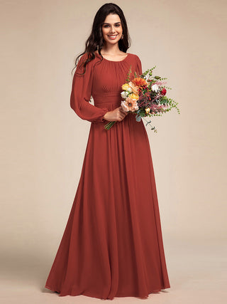 Long Sleeve Pleated Ruched A-Line Floor Length Bridesmaid Dresses (New SKU ES01068)