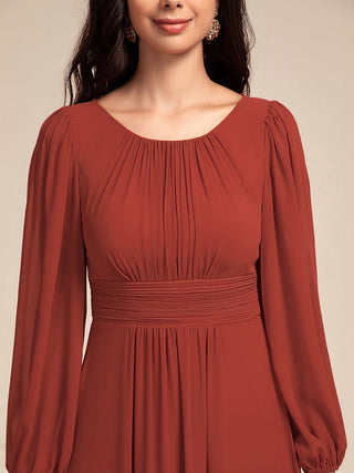 Long Sleeve Pleated Ruched A-Line Floor Length Bridesmaid Dresses (New SKU ES01068)