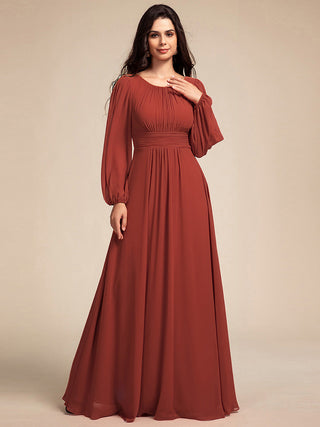 Long Sleeve Pleated Ruched A-Line Floor Length Bridesmaid Dresses (New SKU ES01068)