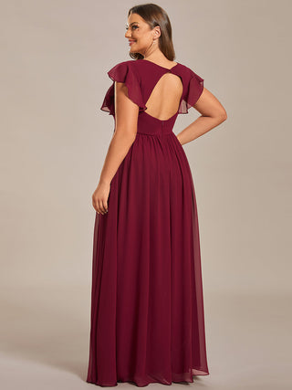Plus V Neck Pleated Belted Ruffles Bridesmaid Dresses (New SKU ES01818)