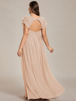 Short Sleeve Ruffle V-Neck Pleated Backless A-Line Floor Length Bridesmaid Dresses (New SKU ES01818)