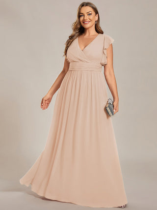 Short Sleeve Ruffle V-Neck Pleated Backless A-Line Floor Length Bridesmaid Dresses (New SKU ES01818)